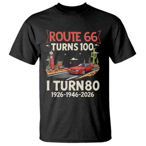 Route Highway 66 Turns 100 I Turn 80 T Shirt Vintage 1946 Road Sign Classic Muscle Car Lover 80th Birthday Gift