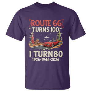 Route Highway 66 Turns 100 I Turn 80 T Shirt Vintage 1946 Road Sign Classic Muscle Car Lover 80th Birthday Gift
