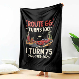 Route Highway 66 Turns 100 I Turn 75 Throw Blanket Vintage 1951 Road Sign Classic Muscle Car Lover 75th Birthday Gift