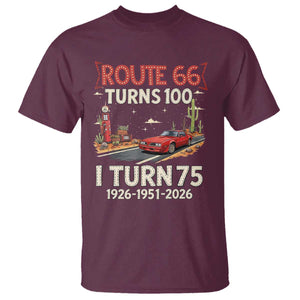 Route Highway 66 Turns 100 I Turn 75 T Shirt Vintage 1951 Road Sign Classic Muscle Car Lover 75th Birthday Gift