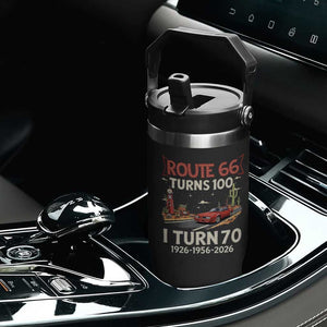 Route Highway 66 Turns 100 I Turn 70 Flip Straw Tumbler Vintage 1956 Road Sign Classic Muscle Car Lover 70th Birthday Gift