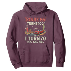 Route Highway 66 Turns 100 I Turn 70 Hoodie Vintage 1956 Road Sign Classic Muscle Car Lover 70th Birthday Gift