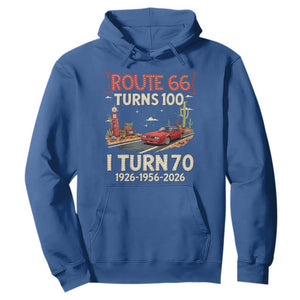 Route Highway 66 Turns 100 I Turn 70 Hoodie Vintage 1956 Road Sign Classic Muscle Car Lover 70th Birthday Gift