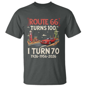 Route Highway 66 Turns 100 I Turn 70 T Shirt Vintage 1956 Road Sign Classic Muscle Car Lover 70th Birthday Gift
