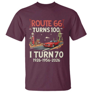 Route Highway 66 Turns 100 I Turn 70 T Shirt Vintage 1956 Road Sign Classic Muscle Car Lover 70th Birthday Gift