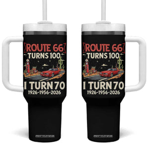 Route Highway 66 Turns 100 I Turn 70 Tumbler With Handle Vintage 1956 Road Sign Classic Muscle Car Lover 70th Birthday Gift