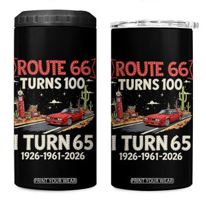 Route Highway 66 Turns 100 I Turn 65 4 in 1 Can Cooler Tumbler Vintage 1961 Road Sign Classic Muscle Car Lover 65th Birthday Gift