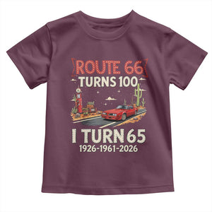 Route Highway 66 Turns 100 I Turn 65 Toddler T Shirt Vintage 1961 Road Sign Classic Muscle Car Lover 65th Birthday Gift