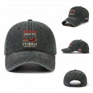 Route Highway 66 Turns 100 I Turn 65 Washed Cotton Baseball Cap Vintage 1961 Road Sign Classic Muscle Car Lover 65th Birthday Gift