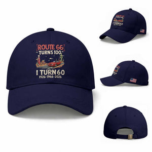 Route Highway 66 Turns 100 I Turn 60 Baseball Cap Vintage 1966 Road Sign Classic Muscle Car Lover 60th Birthday Gift