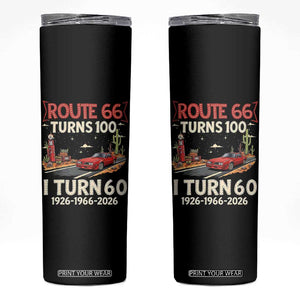 Route Highway 66 Turns 100 I Turn 60 Skinny Tumbler Vintage 1966 Road Sign Classic Muscle Car Lover 60th Birthday Gift