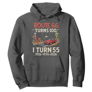 Route Highway 66 Turns 100 I Turn 55 Hoodie Vintage 1971 Road Sign Classic Muscle Car Lover 55th Birthday Gift