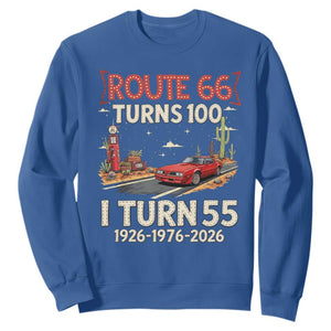 Route Highway 66 Turns 100 I Turn 55 Sweatshirt Vintage 1971 Road Sign Classic Muscle Car Lover 55th Birthday Gift