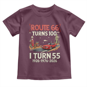 Route Highway 66 Turns 100 I Turn 55 Toddler T Shirt Vintage 1971 Road Sign Classic Muscle Car Lover 55th Birthday Gift