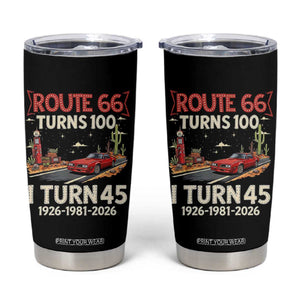 Route Highway 66 Turns 100 I Turn 45 Tumbler Cup Vintage 1981 Road Sign Classic Muscle Car Lover 45th Birthday Gift