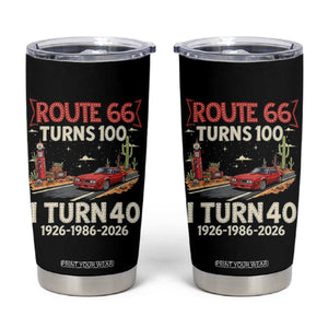 Route Highway 66 Turns 100 I Turn 40 Tumbler Cup Vintage 1986 Road Sign Classic Muscle Car Lover 40th Birthday Gift
