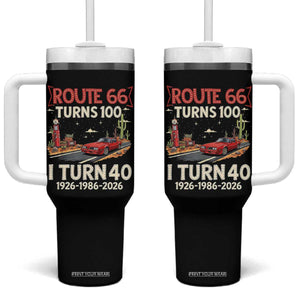 Route Highway 66 Turns 100 I Turn 40 Tumbler With Handle Vintage 1986 Road Sign Classic Muscle Car Lover 40th Birthday Gift