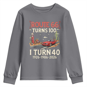 Route Highway 66 Turns 100 I Turn 40 Youth Sweatshirt Vintage 1986 Road Sign Classic Muscle Car Lover 40th Birthday Gift