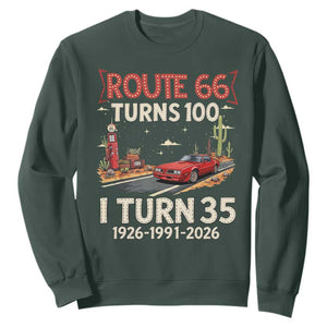 Route Highway 66 Turns 100 I Turn 35 Sweatshirt Vintage 1991 Road Sign Classic Muscle Car Lover 35th Birthday Gift