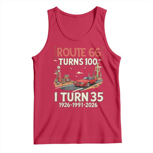 Route Highway 66 Turns 100 I Turn 35 Tank Top Vintage 1991 Road Sign Classic Muscle Car Lover 35th Birthday Gift
