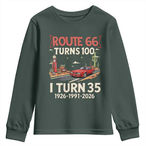 Route Highway 66 Turns 100 I Turn 35 Youth Sweatshirt Vintage 1991 Road Sign Classic Muscle Car Lover 35th Birthday Gift