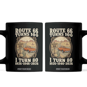 Route Highway 66 Turns 100 I Turn 80 Coffee Mug Vintage 1946 Road Sign Classic Pickup Truck Lover 80th Birthday Gift