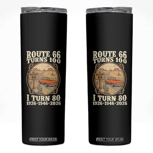 Route Highway 66 Turns 100 I Turn 80 Skinny Tumbler Vintage 1946 Road Sign Classic Pickup Truck Lover 80th Birthday Gift