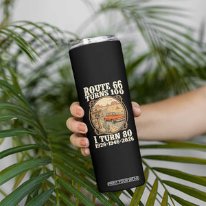 Route Highway 66 Turns 100 I Turn 80 Skinny Tumbler Vintage 1946 Road Sign Classic Pickup Truck Lover 80th Birthday Gift