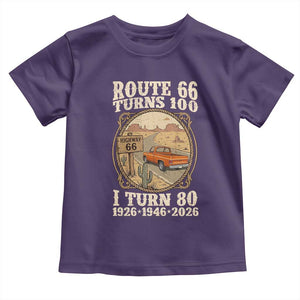 Route Highway 66 Turns 100 I Turn 80 Toddler T Shirt Vintage 1946 Road Sign Classic Pickup Truck Lover 80th Birthday Gift