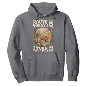 Route Highway 66 Turns 100 I Turn 75 Hoodie Vintage 1951 Road Sign Classic Pickup Truck Lover 75th Birthday Gift