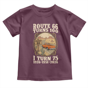 Route Highway 66 Turns 100 I Turn 75 Toddler T Shirt Vintage 1951 Road Sign Classic Pickup Truck Lover 75th Birthday Gift