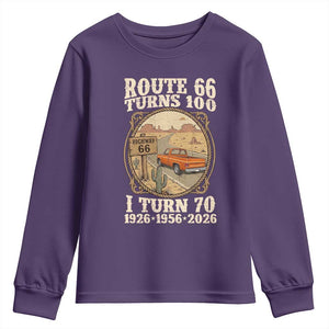 Route Highway 66 Turns 100 I Turn 70 Youth Sweatshirt Vintage 1956 Road Sign Classic Pickup Truck Lover 70th Birthday Gift