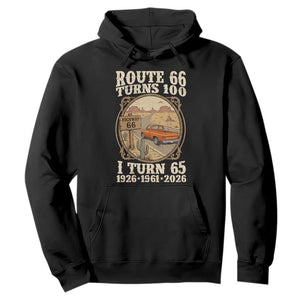 Route Highway 66 Turns 100 I Turn 65 Hoodie Vintage 1961 Road Sign Classic Pickup Truck Lover 65th Birthday Gift