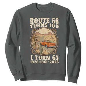 Route Highway 66 Turns 100 I Turn 65 Sweatshirt Vintage 1961 Road Sign Classic Pickup Truck Lover 65th Birthday Gift