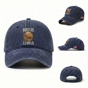 Route Highway 66 Turns 100 I Turn 65 Washed Cotton Baseball Cap Vintage 1961 Road Sign Classic Pickup Truck Lover 65th Birthday Gift