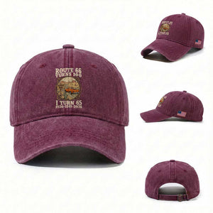 Route Highway 66 Turns 100 I Turn 65 Washed Cotton Baseball Cap Vintage 1961 Road Sign Classic Pickup Truck Lover 65th Birthday Gift