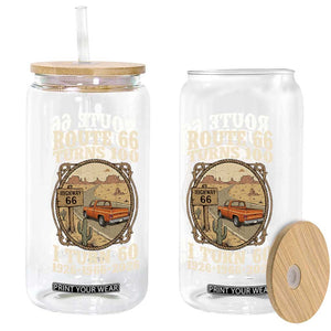 Route Highway 66 Turns 100 I Turn 60 Glass Can Vintage 1966 Road Sign Classic Pickup Truck Lover 60th Birthday Gift