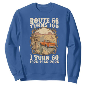 Route Highway 66 Turns 100 I Turn 60 Sweatshirt Vintage 1966 Road Sign Classic Pickup Truck Lover 60th Birthday Gift