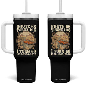 Route Highway 66 Turns 100 I Turn 60 Tumbler With Handle Vintage 1966 Road Sign Classic Pickup Truck Lover 60th Birthday Gift