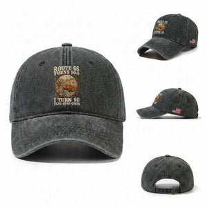 Route Highway 66 Turns 100 I Turn 60 Washed Cotton Baseball Cap Vintage 1966 Road Sign Classic Pickup Truck Lover 60th Birthday Gift