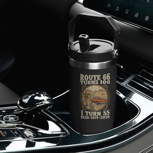 Route Highway 66 Turns 100 I Turn 55 Flip Straw Tumbler Vintage 1971 Road Sign Classic Pickup Truck Lover 55th Birthday Gift