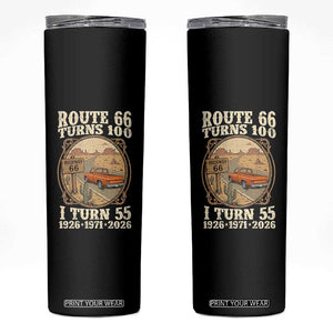 Route Highway 66 Turns 100 I Turn 55 Skinny Tumbler Vintage 1971 Road Sign Classic Pickup Truck Lover 55th Birthday Gift