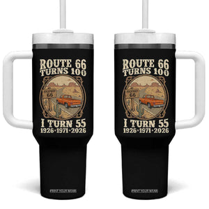 Route Highway 66 Turns 100 I Turn 55 Tumbler With Handle Vintage 1971 Road Sign Classic Pickup Truck Lover 55th Birthday Gift