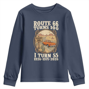 Route Highway 66 Turns 100 I Turn 55 Youth Sweatshirt Vintage 1971 Road Sign Classic Pickup Truck Lover 55th Birthday Gift