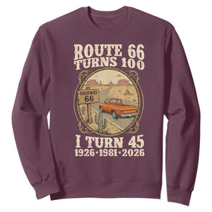 Route Highway 66 Turns 100 I Turn 45 Sweatshirt Vintage 1981 Road Sign Classic Pickup Truck Lover 45th Birthday Gift