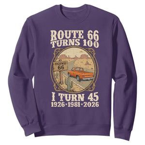 Route Highway 66 Turns 100 I Turn 45 Sweatshirt Vintage 1981 Road Sign Classic Pickup Truck Lover 45th Birthday Gift