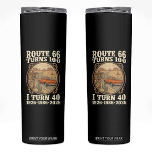 Route Highway 66 Turns 100 I Turn 40 Skinny Tumbler Vintage 1986 Road Sign Classic Pickup Truck Lover 40th Birthday Gift