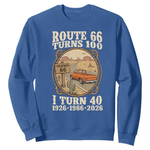 Route Highway 66 Turns 100 I Turn 40 Sweatshirt Vintage 1986 Road Sign Classic Pickup Truck Lover 40th Birthday Gift