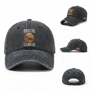 Route Highway 66 Turns 100 I Turn 40 Washed Cotton Baseball Cap Vintage 1986 Road Sign Classic Pickup Truck Lover 40th Birthday Gift