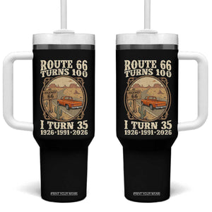 Route Highway 66 Turns 100 I Turn 35 Tumbler With Handle Vintage 1991 Road Sign Classic Pickup Truck Lover 35th Birthday Gift